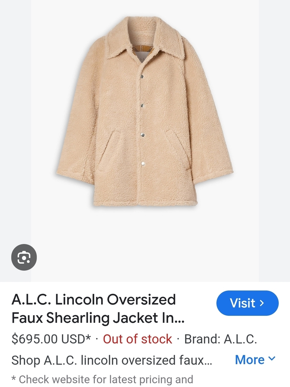 A.L.C. Oversized Faux Shearling Lincoln Jacket - Beige